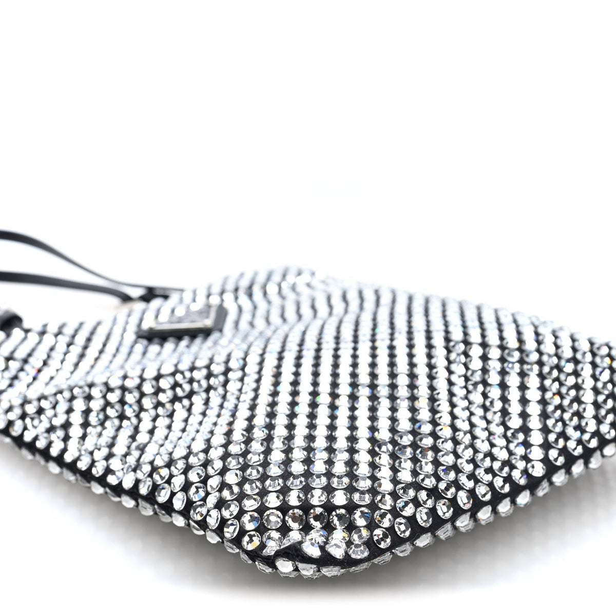 Satin Crystal Metal Triangle Logo Chain Crossbody Handbag Cristal