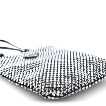 Satin Crystal Metal Triangle Logo Chain Crossbody Handbag Cristal