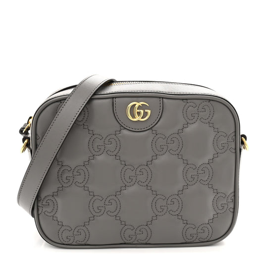 Calfskin GG Matelasse Shoulder Bag Dusty Grey Natural