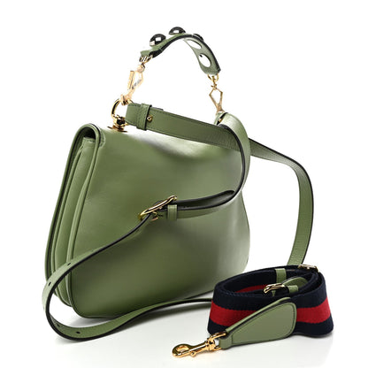 Roxy Calfskin Web Medium Blondie Top Handle Shoulder Flap Bag Salamander Green