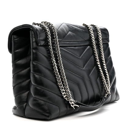 Calfskin Y Quilted Monogram Medium Loulou Chain Satchel Black