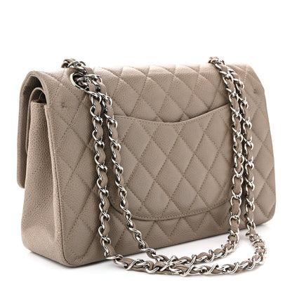 Caviar Quilted Medium Double Flap Taupe