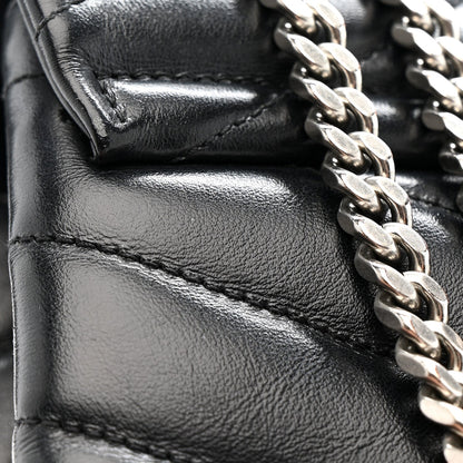 Calfskin Y Quilted Monogram Medium Loulou Chain Satchel Black