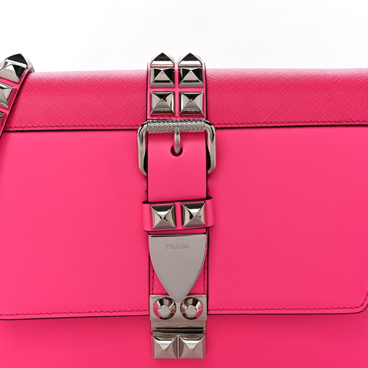 Saffiano City Calfskin Studded Large Elektra Shoulder Bag Fuchsia Black