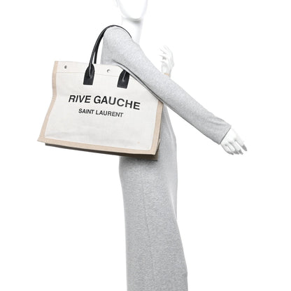 Linen Calfskin Rive Gauche Tote Greggio Natural