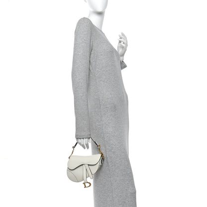 Grained Calfskin Mini Saddle Bag White