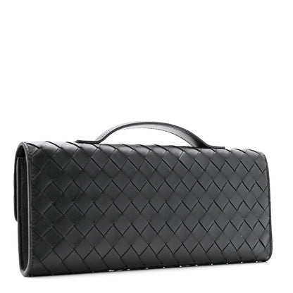 Nappa Intrecciato Long Andiamo Top Handle Clutch Black