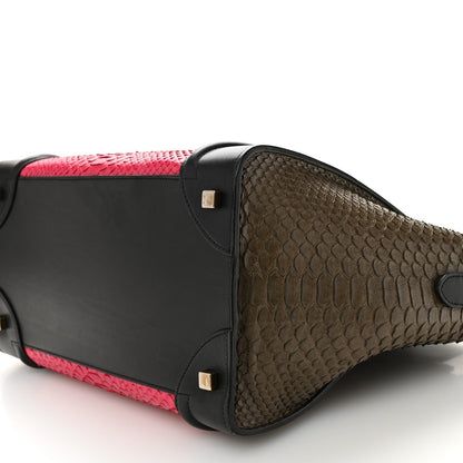 Snakeskin Smooth Calfskin Mini Tri-Color Luggage Fuchsia