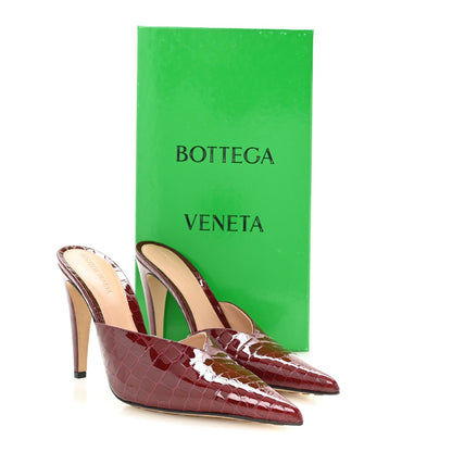 Gloss Calfskin Crocodile Embossed Mules 40 Merlot
