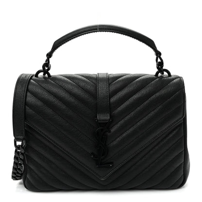 Sheepskin Matelasse Chevron Monogram Monochrome Medium College Bag Black