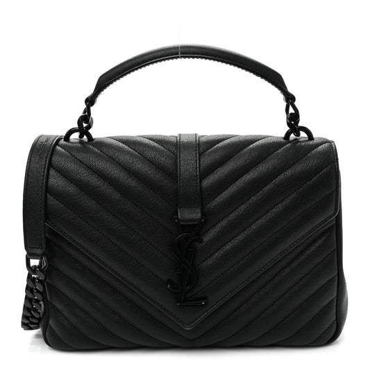 Sheepskin Matelasse Chevron Monogram Monochrome Medium College Bag Black