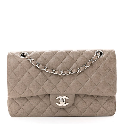Caviar Quilted Medium Double Flap Taupe