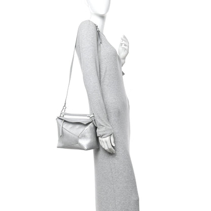 Laminated Lambskin Small Puzzle Edge Bag Silver