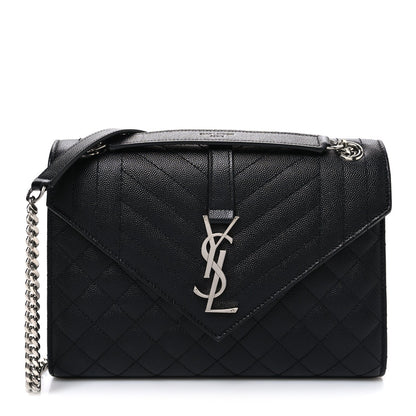 Grain De Poudre Textured Mixed Matelasse Triquilt Medium Monogram Satchel Black