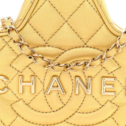Metallic Lambskin Quilted Walk Of Fame Star Bag Gold