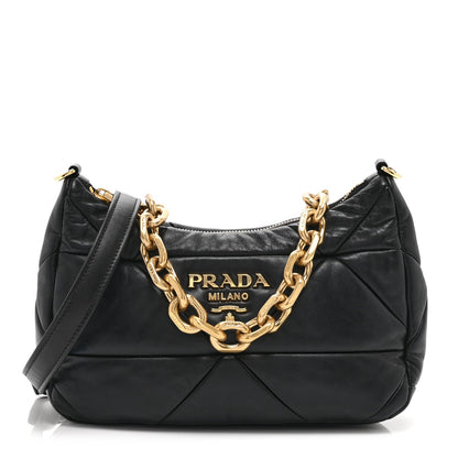 Nappa Triangle Quilted Patchwork System Bag Black