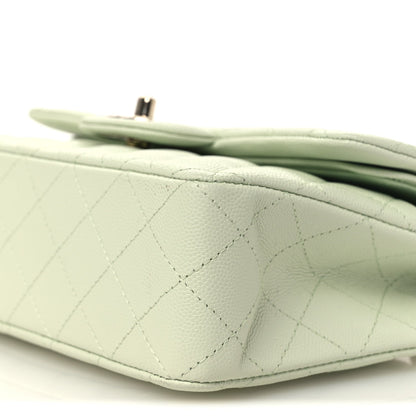Caviar Quilted Small Double Flap Light Green