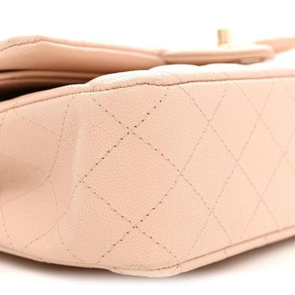 Caviar Quilted Medium Double Flap Light Beige