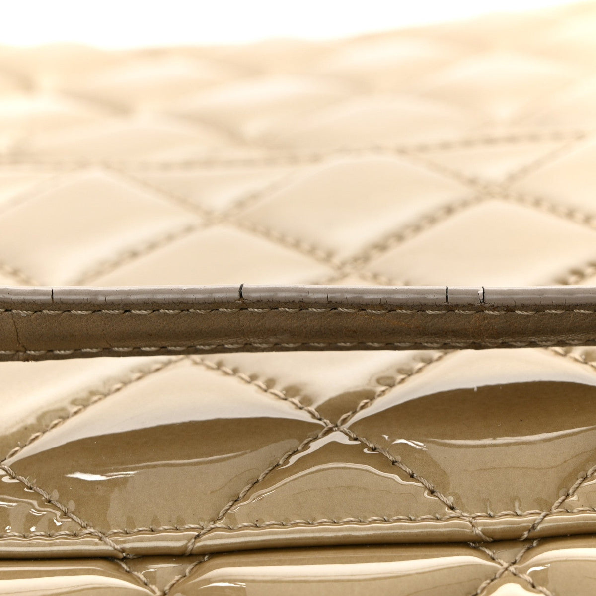 Patent Quilted Accordion Shopping Tote Beige