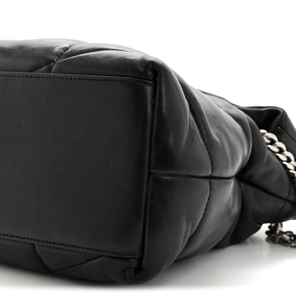 Lambskin Quilted Medium Loulou Puffer Monogram Chain Satchel Black