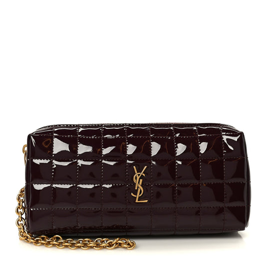 Patent Calfskin Carre Quilted Cassandre Pouch On Chain Purple