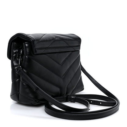 Calfskin Y Quilted Monogram Monochrome Toy Loulou Crossbody Bag Black
