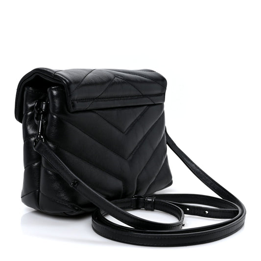 Calfskin Y Quilted Monogram Monochrome Toy Loulou Crossbody Bag Black