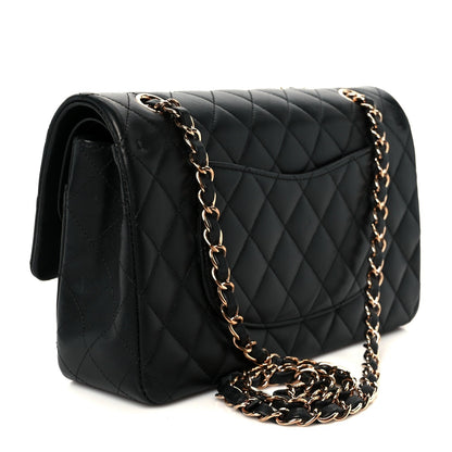 Lambskin Quilted Medium Double Flap Black