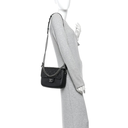 Calfskin Quilted Medium Rock My Shoulder Flap Black