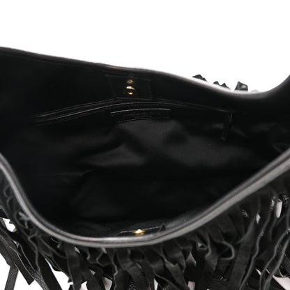 Suede Calfskin Fringe Buffalo Horn Mombasa Hobo Black