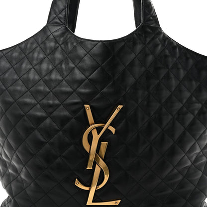 Lambskin Quilted Maxi Icare Shopping Tote Black
