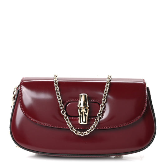 Shiny Calfskin Small Bamboo Night Bag Rosso Ancora