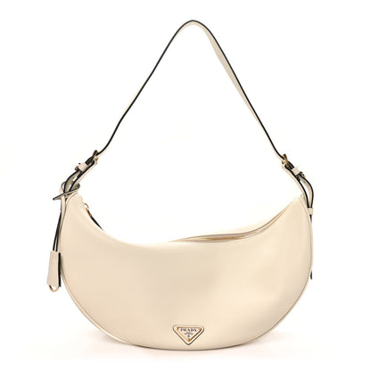 Soft Grain Calfskin Large Demi-Lune Shoulder Bag White