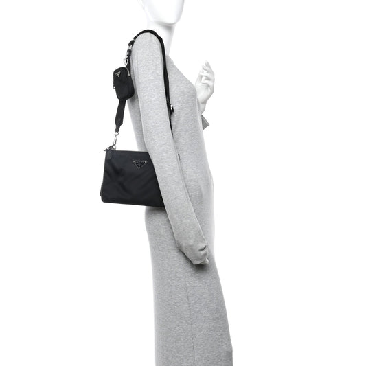 Re-Nylon Saffiano Re-Edition 2000 Double Zip Crossbody Bag Black