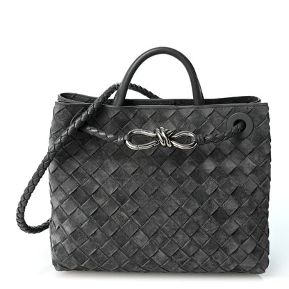Suede Intrecciato Small Andiamo Shoulder Bag Graphite