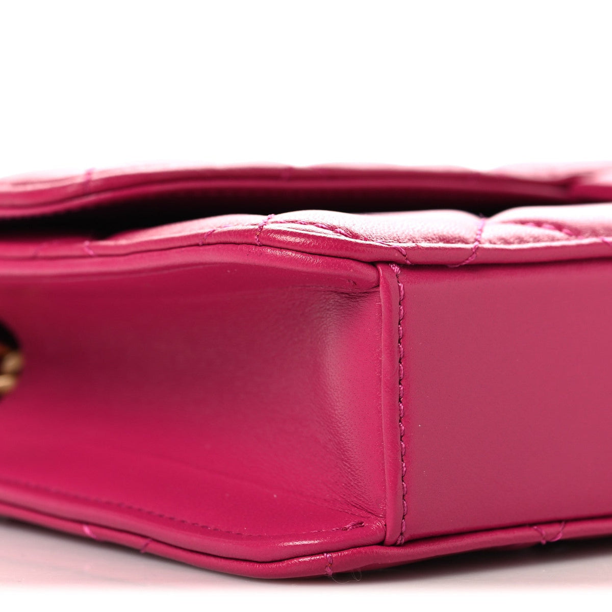 Shiny Lambskin Quilted Flap Clutch Bag Dark Pink