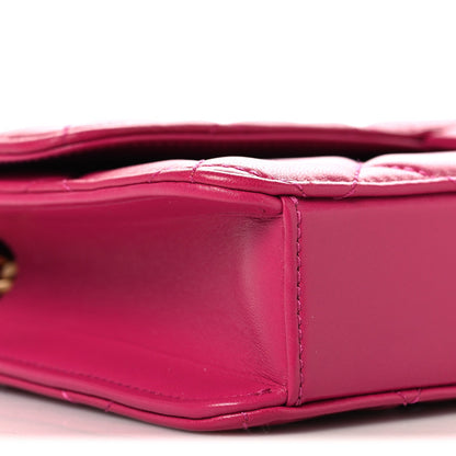 Shiny Lambskin Quilted Flap Clutch Bag Dark Pink