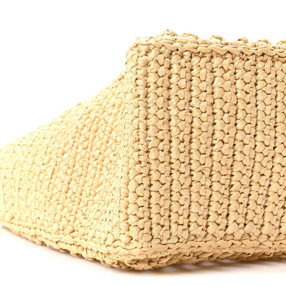 Yarn Raffia Effect Crochet Logo Embroidered Small Tote Bag Naturale
