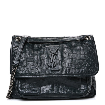 Crocodile Embossed Calfskin Monogram Medium Niki Chain Satchel Algea
