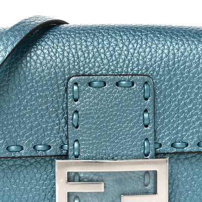 Metallic Cuoio Roma Sellerissima Nappa Sintetica Tape Stitch Mini Baguette Placca Argento