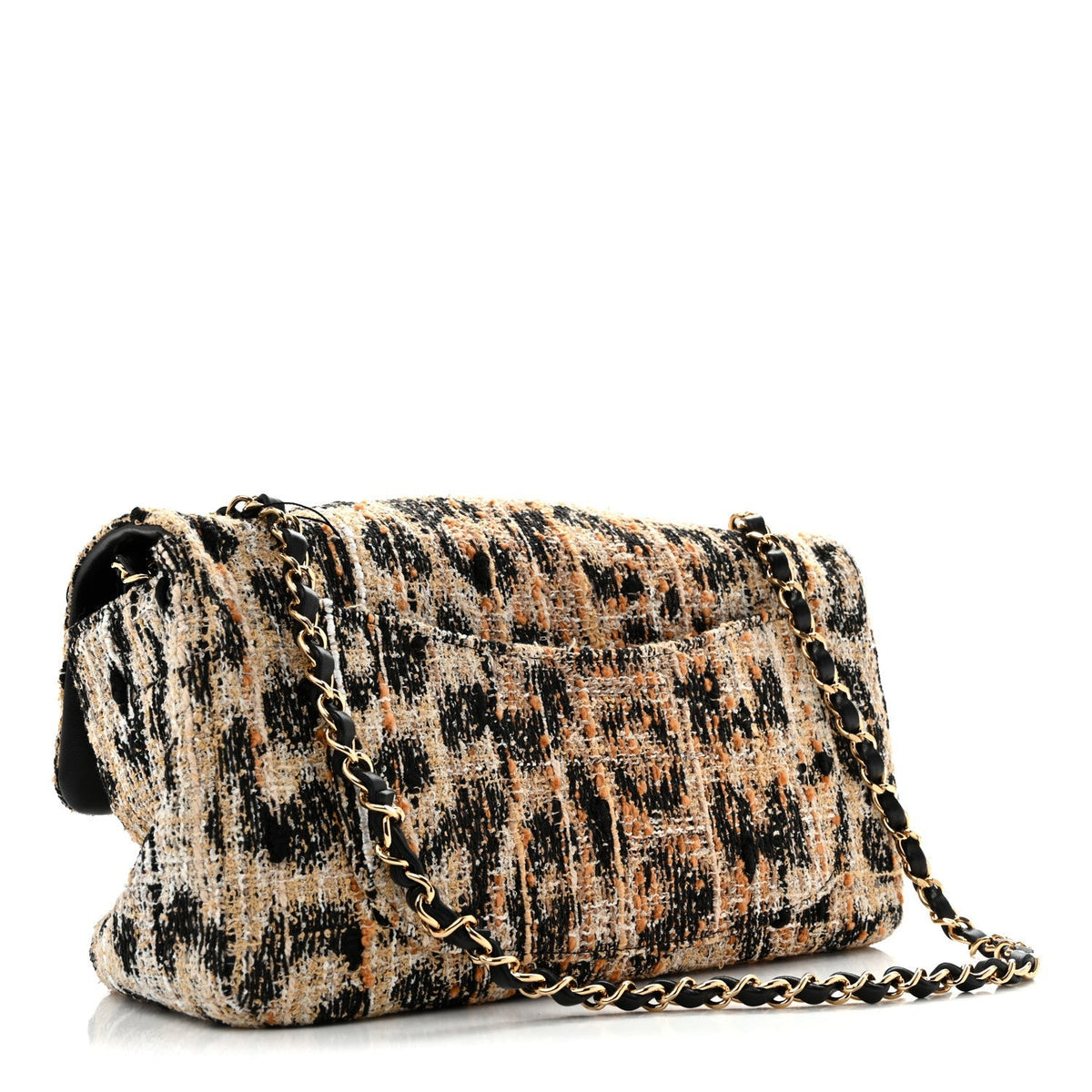Tweed Mixed Fibers Leopard Print Small Souplissimo Maxi Flap Brown Black White