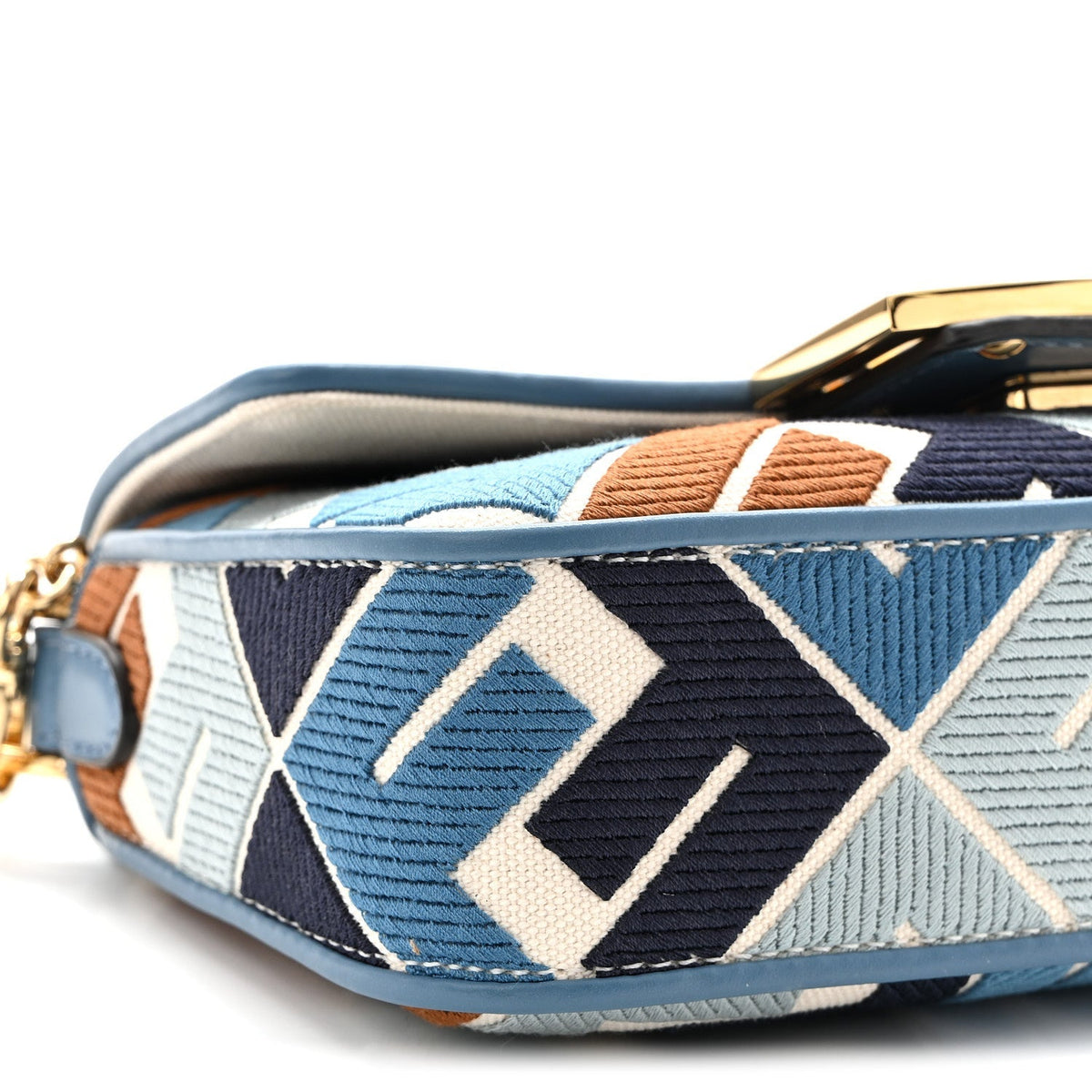 Canvas Vitello King Seta FF Embroidered Mini Baguette Blue Multicolor