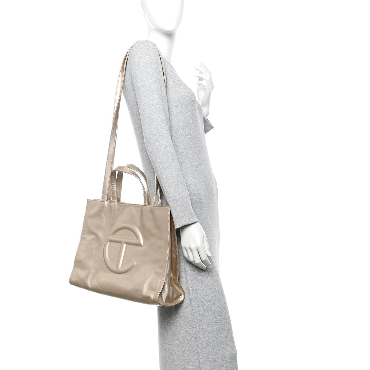 Metallic Vegan Leather Medium Shopping Bag Gold