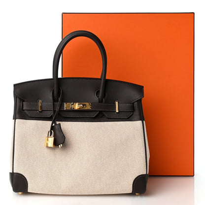 Toile H Swift Birkin 30  Ecru Bai Brun