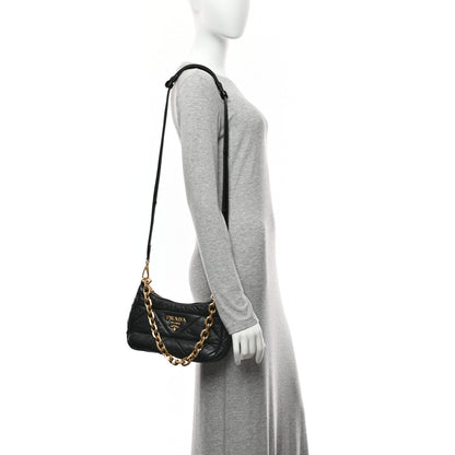 Nappa Triangle Quilted Patchwork System Bag Black