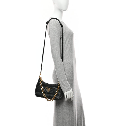 Nappa Triangle Quilted Patchwork System Bag Black