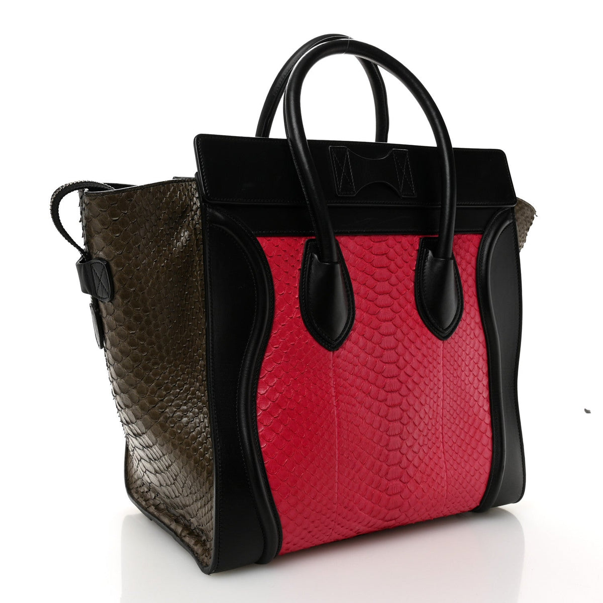 Snakeskin Smooth Calfskin Mini Tri-Color Luggage Fuchsia