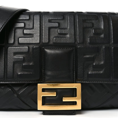 Nappa FF 1974 Embossed Large Baguette Black