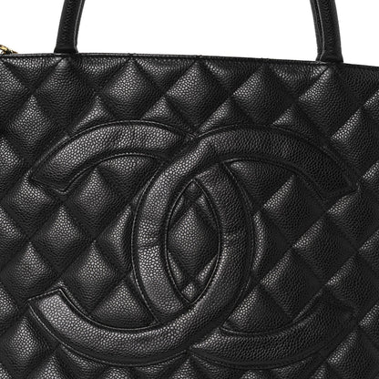Caviar Quilted Medallion Tote Black