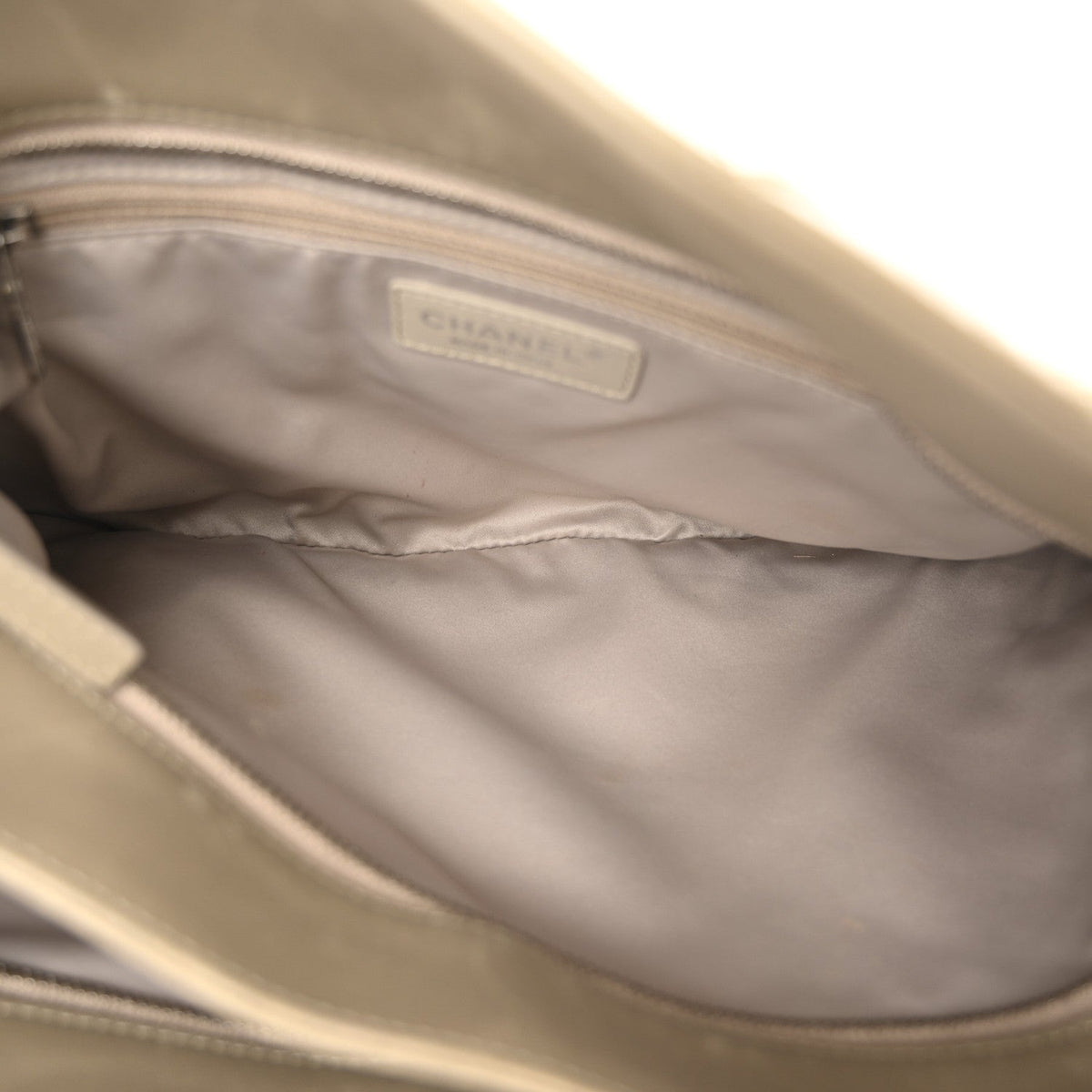 Patent Quilted Accordion Shopping Tote Beige